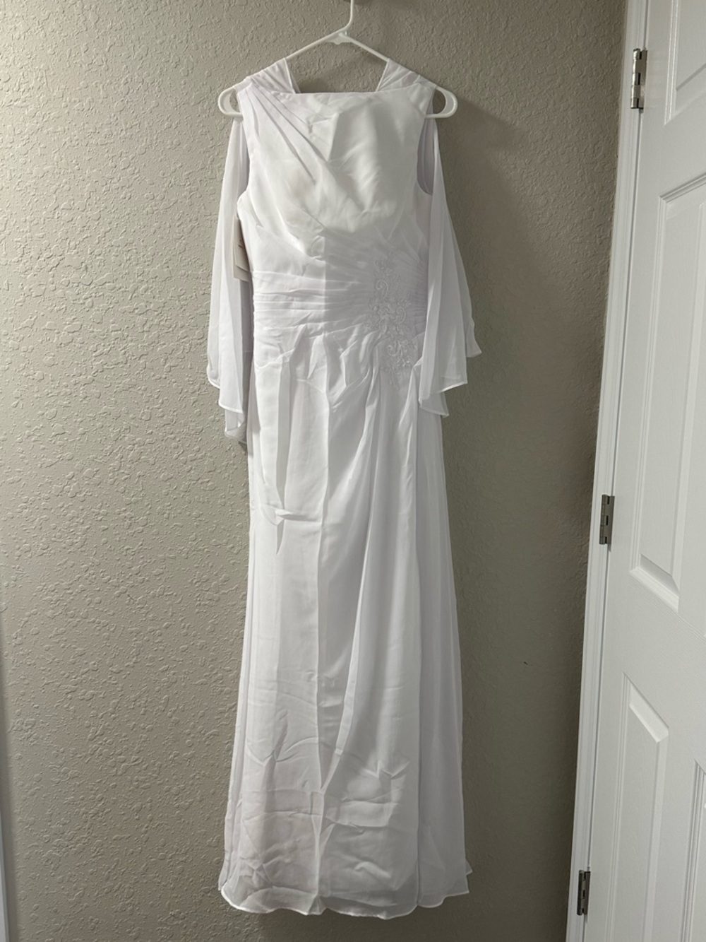 White Chiffon Wedding Gown with Draped Bodice